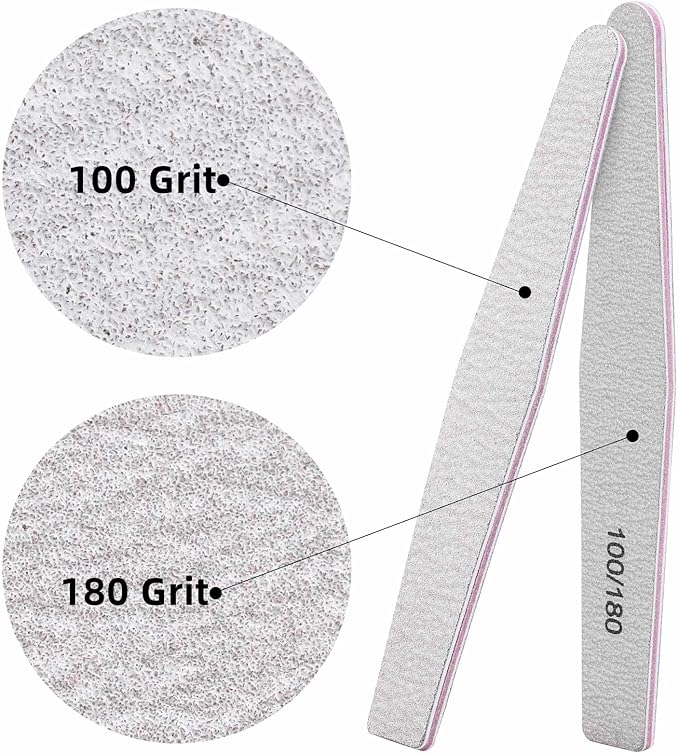 BTYMS 100 Count 100/180 Grit Nail Files for Acrylic Nails, Double Sided Emery Boards Reusable Nail Buffing Files