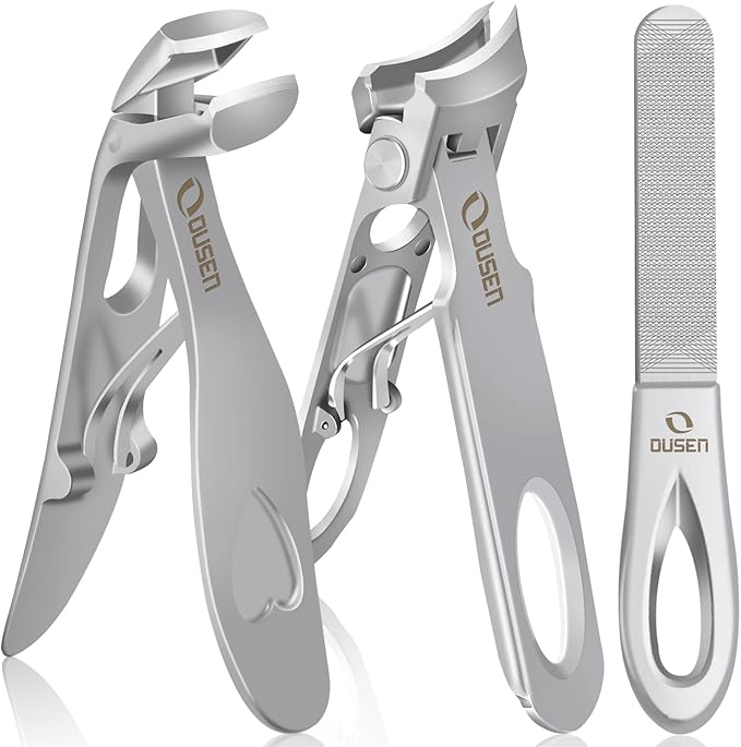 Toenail Clippers for Thick Nails, Angled Head Toe Nail Clippers for Men& Women, Wide Jaw Fingernail Clippers with Catcher, Ingrown Toe Nail Cutter with Slanted Curved Blade Nail Trimmer for Seniors