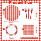 100 Pcs Red White Gingham Party Supplies Set, Serves 25 – Disposable Checkered - Image 2