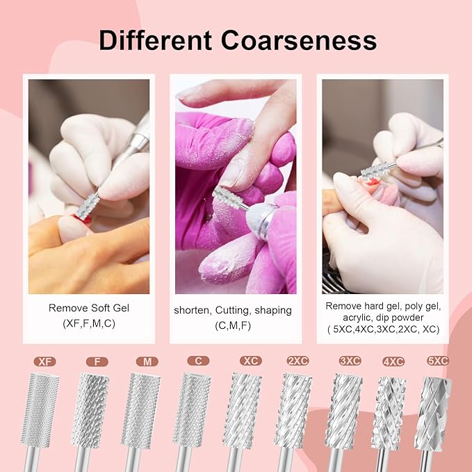 3/32" 5.35MM Small Barrel Flat Top Bit Tungsten Carbide Nail Drill Bit Safety Bit for Gel & Acrylic Removal, 2-Way Rotating Efile Tip, Salon Electric File Accessory (4XC Grit, Silver)