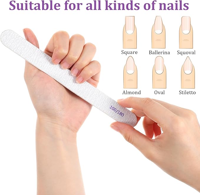 200Pcs 100/180 Grit Nail Files, Professional Double Sided Emery Board for Natural and Acrylic Nails, Reusable Fingernail Files Bulk, Manicure Tools for Salons Home Pedicure Beauty