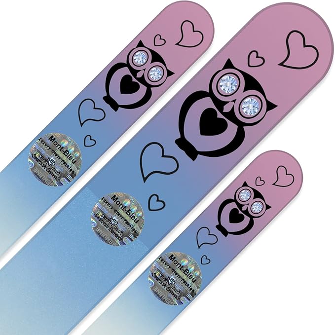 Mont Bleu Set of 3 Owls Crystal Nail Files hand decorated with crystals - Handmade - Czech Tempered Glass