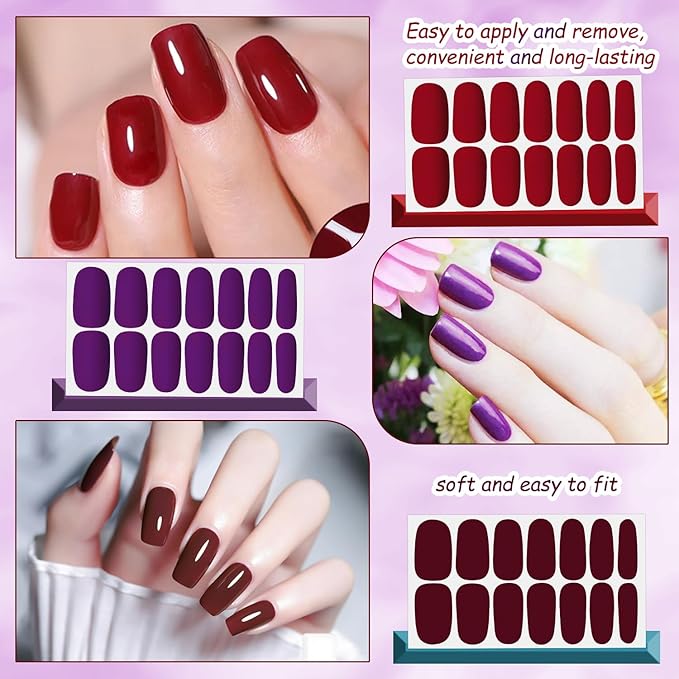 DANNEASY Nail Polish Strips (20 Sheets - Dark Solid & Matte) Gel Nail Stickers Full Nail Wraps Gel Nail Strips Self-Adhesive Manicure Sticker Nails for Women with Nail File, Cuticle Stick