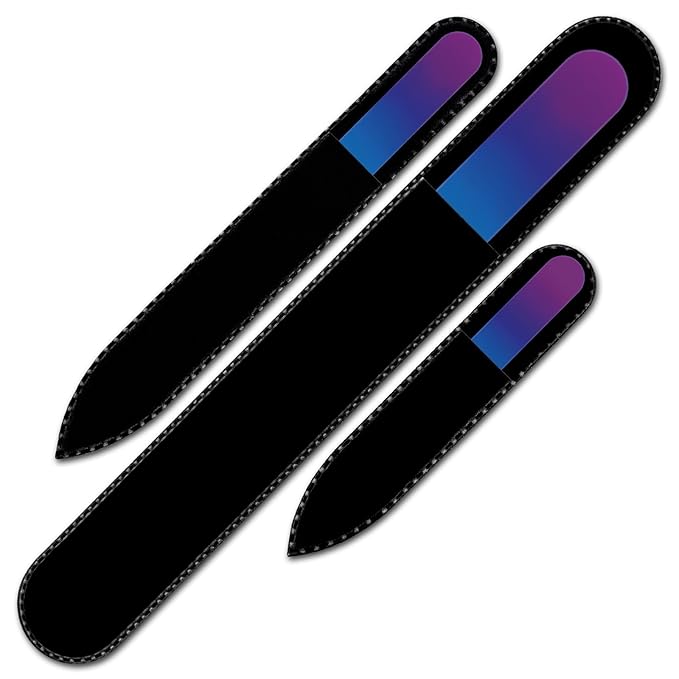 Nail Files - Mont Bleu Gift Set of 3 Crystal Nail Files in Pouch - Rainbow Colors - Genuine Czech Tempered Glass - Handmade Gifts for her - Best Glass Nail Files Kit for Natural Nails