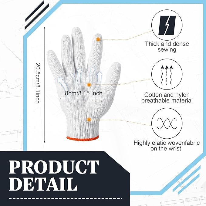 Sureio 100 Pairs Cotton Gloves Hand Cotton Liners Safety Knitted Polyester Gloves for BBQ Roping Men Women