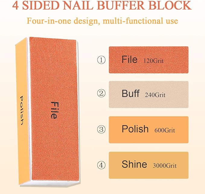 Nail Buffer and Shine Kit, 4 Sided Nail Buffer Block Nail Files for Natural Nails Buffing Sanding Polishing Fingernail Smoother Block 100/120/240/600/3000 Grit Nail Filer Manicure Tools