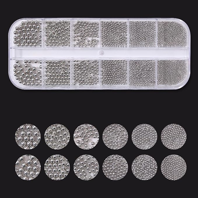 0.8mm Caviar Beads for Nails 6 Sizes Mini Small Stainless Steel Beads Nails Art Decorations Gun Grey DIY Tool Nail Studs Nail Charms Accessories Gold Charms (Dark Grey)