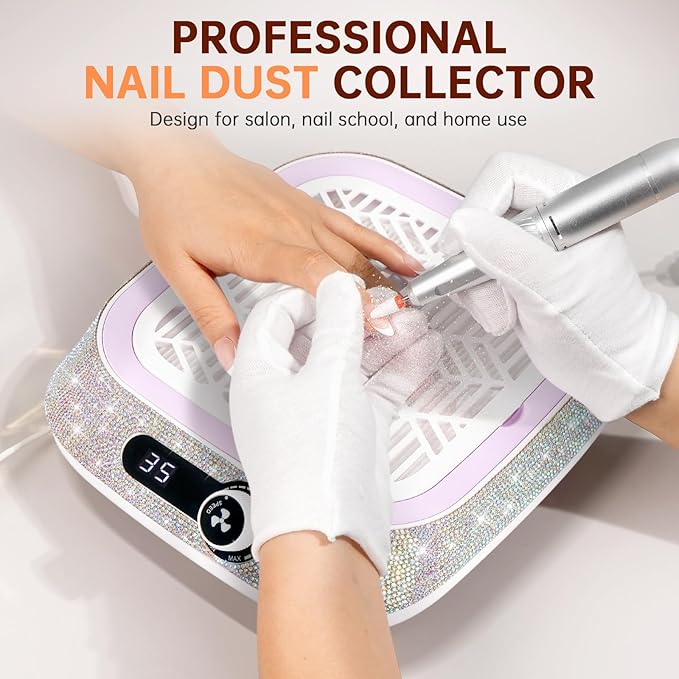 Cordless Nail Dust Collector,Rechargeable Dust Collector Nail Tech with Reusable Filter,Compact Vacuum Fan Dust Collector Manicure Pedicure Tool for Acrylic Nail Polishing,Salon&Home