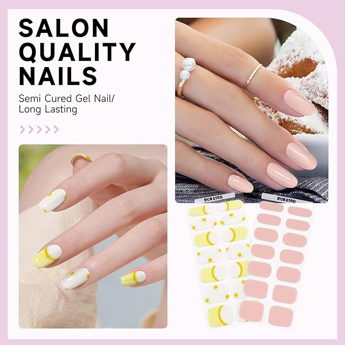Semi Cured Gel Nail Strips 2 Set, (Nude/Jelly Orange) 56 Pcs Gel Nail Stickers Wraps Art DIY Gifts for Women Works with Any UV Lamps, Long Lasting,Salon-Quality, Easy to Apply & Remove