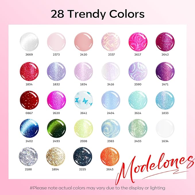 modelones 32 PCS Summer Gel Nail Polish Set, 28 Colors Glitter Cat Eye Jelly Pearl Chameleon Gel Polish with Magnet, No Wipe Base Coat, Glitter & Glossy & Matte Top Coat Soak Off Nail Art Kit