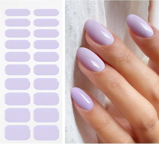 JMEOWIO Semi Cured Gel Nail Strips Cream Pale Purple Gel Nail Stickers Nails Art Design Decoration Accessories