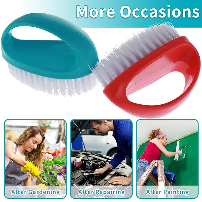 Cobee 2 Pack Hand Nail Brush for Cleaning Fingernails Durable Stiff Bristles Nail Scrub Brush Cleaner with Handle Heavy Duty Deep Nail Cleaning Scrubber for Fingernails Toes Men Mechanics(Red, Blue)