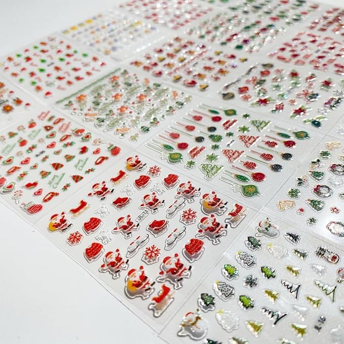 30PCS Christmas Nail Art Stickers Decals 3D Self-Adhesive Xmas Nail Decals Nail Art Supplies Xmas Tree Santa Claus Elk Cartoon Christmas Nails Design Adhesive Stickers for Women DIY Nail Decorations