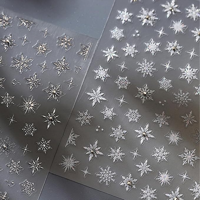 5D Embossed Snowflake Nail Sticker Silver Snowflake Christmas Nail Art Sticker Self Adhesive Nail Decals Shiny Rhinestone Nail Art for Women Girls Winter Holiday Manicure DIY Nails Supplies