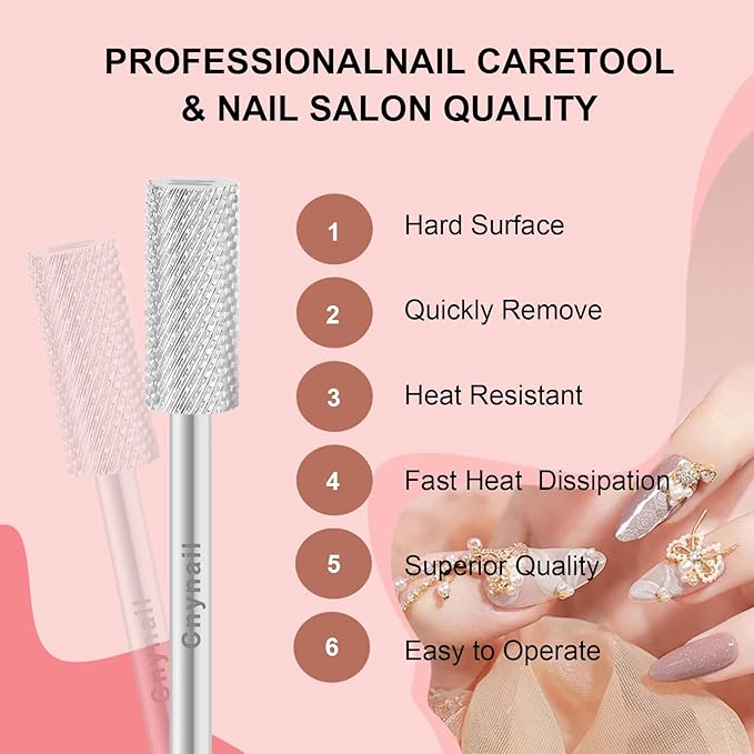 3/32" 5.35MM Small Barrel Flat Top Bit Tungsten Carbide Nail Drill Bit Safety Bit for Gel & Acrylic Removal, 2-Way Rotating Efile Tip, Salon Electric File Accessory (M Grit, Silver)