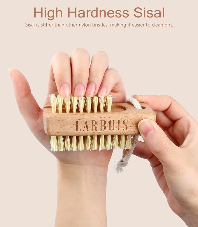 Nail Brush for Cleaning Fingernails, 2Pack Wooden Nail Brushes Fingernail Brush for Cleaning Nail Scrub Brush Two-Sided with Hanging Rope (Beechwood)