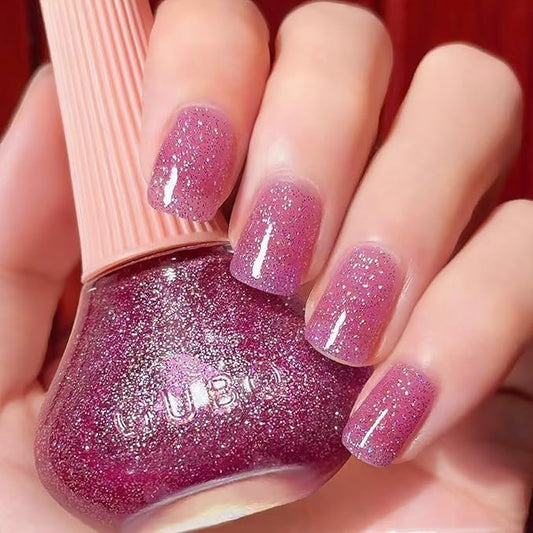 Major Dijit Quick Dry Nail Polish Glitter VioletRed Summer Nail Lacquer for Nail Art Regular Nail Polish 0.41 fl oz.