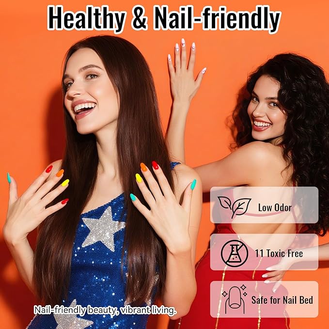 phoenixy Gel Nail Polish Kit with U V Light 74 Pcs Gel Nail Set 55 Colors Nail Polish Set Orange Series Complete Nail Kit with Base Coat & 4 Effects Top Coat Manicure Tools Gifts for Women