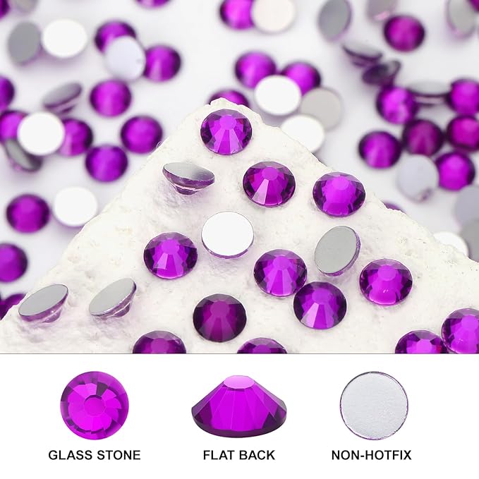 Novani 3000 Pieces Flatback Rhinestones Glass Round Gems Violet Crystals for Nail Art DIY Crafts Clothes Shoes,SS8,2.3-2.5mm