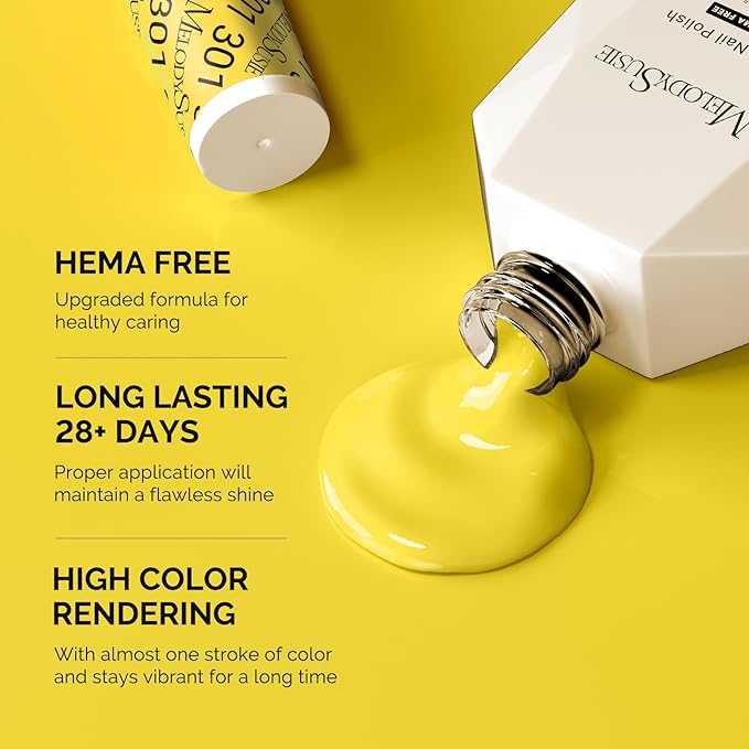 MelodySusie Hema Free Gel Nail Polish, 0.5 Fl Oz Thick Yellow Gel Polish, Non Toxic, Long Lasting, Soak Off UV Nail Polish, Manicure Nail Design Salon DIY Nail Art at Home 301