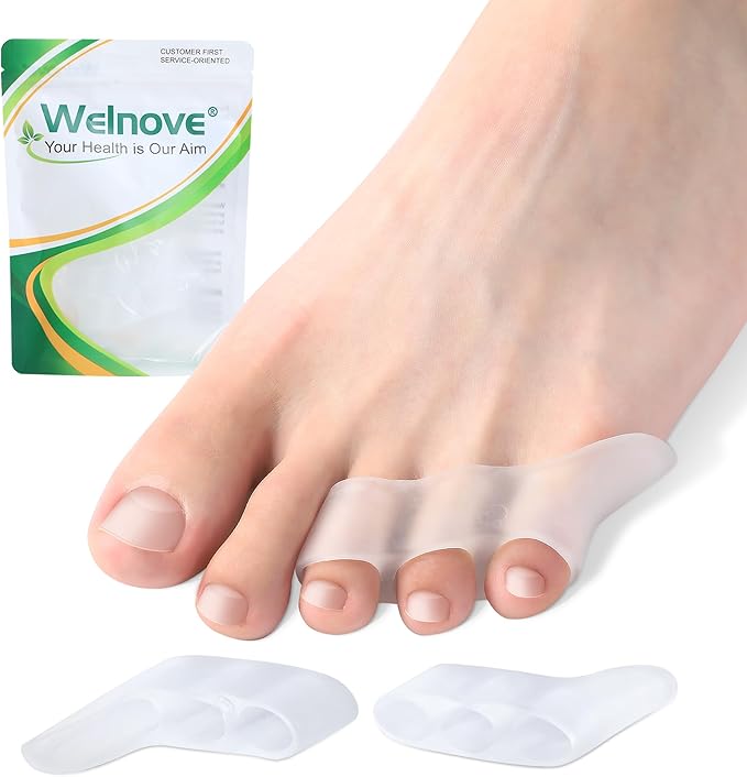 Welnove Gel Pinky Toe Separators - 8 Pack Pinky Toe Spacers, Bunion Cushions Pads for Women＆Men, Silicone Little Toe Protectors for Preventing Rubbing & Relieve Pressure(Clear)