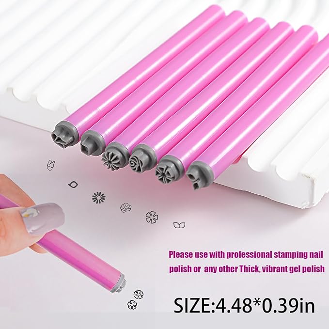 WOKOTO 6Pcs Nail Art Stamp Pen Set Flower Butterfly Leaves Nail Stamper Pen Nail Art Transfer Pen Design Tools Nail Stamping Pens Kit Nail Art Tool With Different Patterns Nail Art Tools For Women