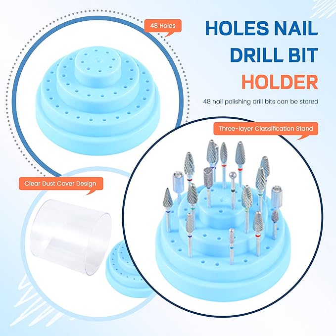 Nail Soaking Tray Box Cleaner Pot for Scissors Tweezers Nail Art Tools Manicure Soaking Tray Clean Box (Drill Bits Organizer -Blue)