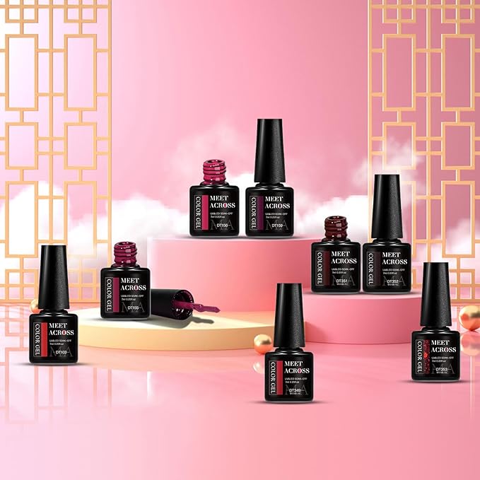 MEET ACROSS Red Gel Nail Polish Set, 8 Colors Bloody Mary Collection Shimmer Red Burgundy Gel Polish Kit Nail Art Design Soak Off Uv LED Gel Nail Kit Minicure DIY Home Gifts for Mom