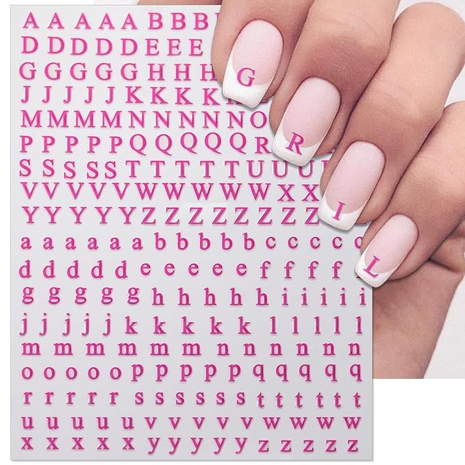 Letter Nail Art Stickers - 3D English Alphabet Nail Decals for DIY Part of Fluorescence Acrylic Manicure Holographic Nail Decorations(6 Sheets)