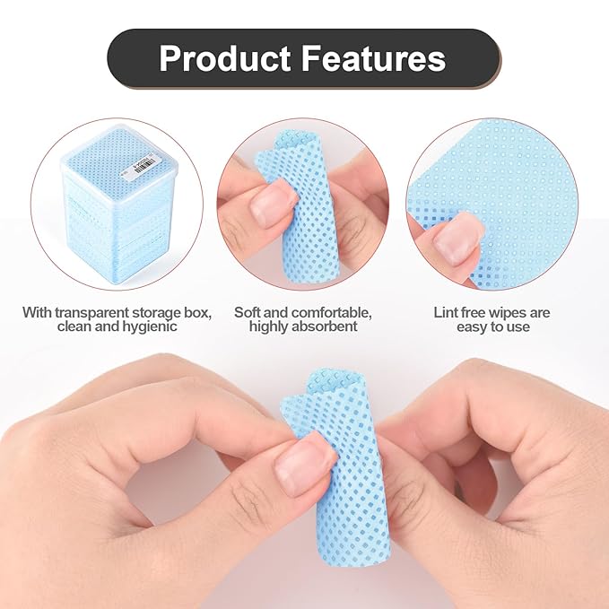 Lint Free Nail Wipes 350Pcs Nail Polish Removal Wipes Disposable Non-Woven Nail Cotton Pads Super Absorbent Eyelash Extension Glue Cleaning Wipe Nail Salon and Home Use, Blue