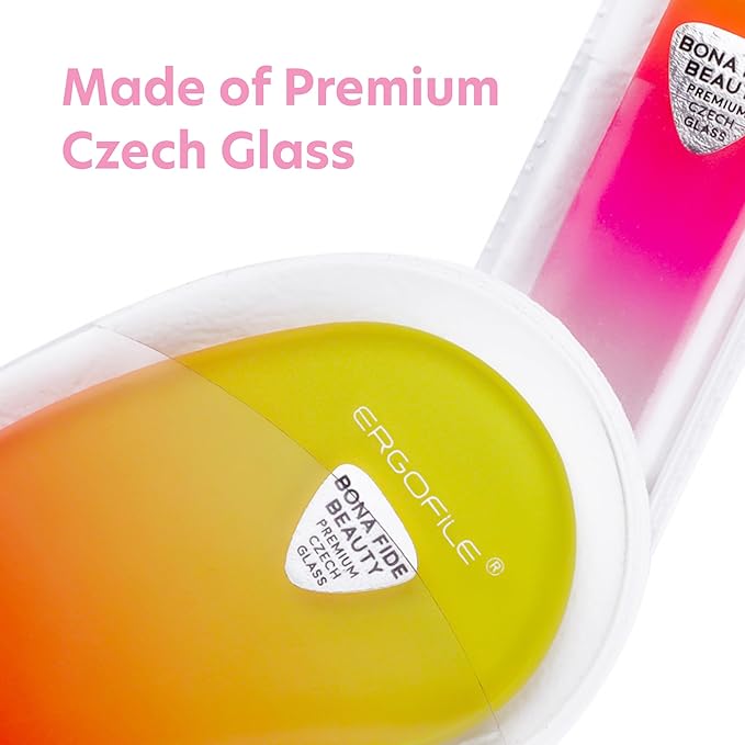 BONA FIDE BEAUTY Czech Glass Nail Files for Natural Nails 2-Pieces Set, Comfort Ergonomic Nail Filers for Arthritis, Tendonitis, Carpal Tunnel Solution for Nail Care