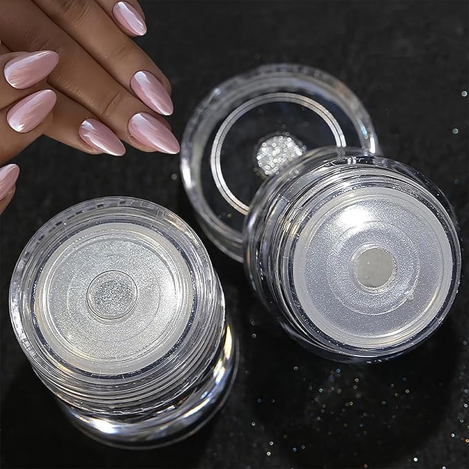 2PCS Moonlight White Chrome Nail Powder, Pearl Nail Powder High Gloss Mirror Effect Pearlescent Iridescent Glitters Powder for Nails Art Design 2 Colors