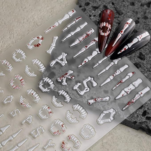 Halloween Nail Stickers for Nail Art - Terrifying Bones Nail Art Sticker Halloween 5D Embossed Nail Decals Self-Adhesive Nails Supply Manicure Stickers for Nails Decoration