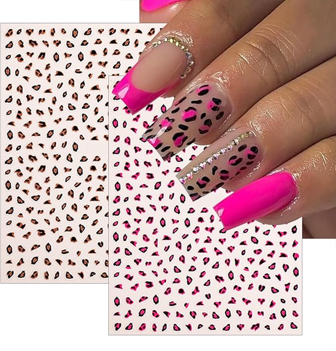 8 Leopard Print Nail Stickers 3D self-Adhesive French Nail Stickers Hibiscus Petal Nail Art Design Suitable for Women and Girls DIY Nail Decoration Supplies