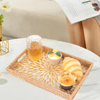Rectangle Rattan Tray with Mother of Pearl Inlay, Rattan Serving Tray with - Image 8
