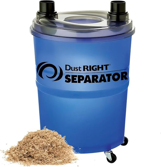 Dust Right Dust Separator + 36” Flex-Form Hose - Cyclone Dust Collector Separates Sawdust, Wood Chips, Debris, and More – 10-Gallon Translucent Bucket - Dust Collectors for Woodworking for Shop Vacs