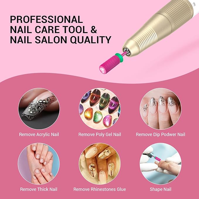 MelodySusie Large Barrel 3/32'' Tungsten Carbide Nail Drill Bit, Crystal Top Pink Heart Shape, Fast Remove Acrylic Gel, Cuticle Gel Polishing for Manicure Pedicure, Pink Blossom, Series Bit-S, Coarse