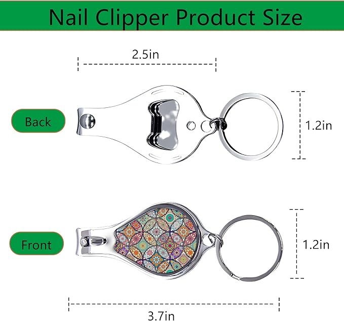 Nail Clipper Set with Keychain 2 Pack Toenail Clippers with Jar Opener Multifunction Nail Cutter for Men-Dorm Room Essentials,Kitchen Gadgets,Golf Accessories,Travel Essentials(Datura)