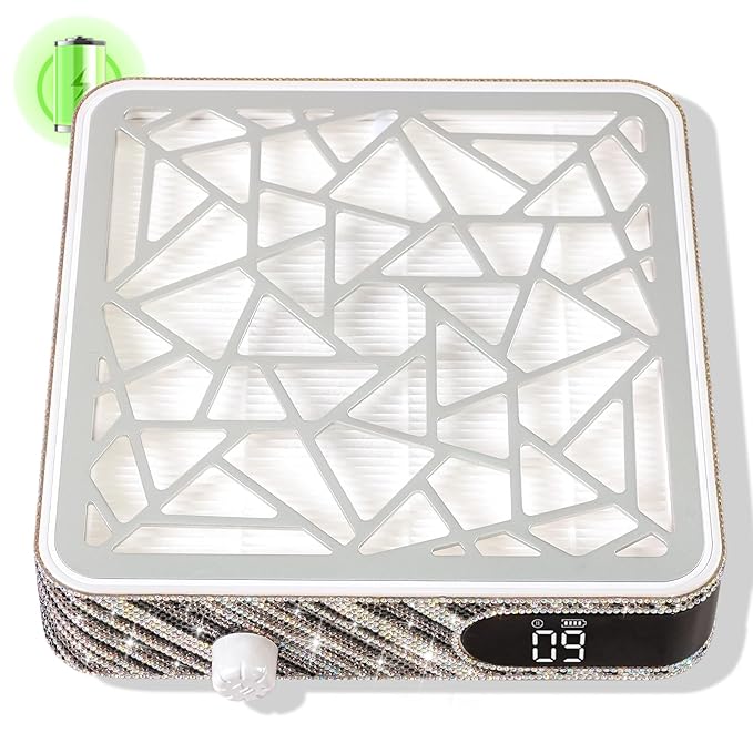 Nail Dust Collector, Cordless Dust Collector Nail Tech, Powerful Vacuum Fan Vent Dust Collector Extractor Dust Suction Machine for Acrylic Nails Polishing, Nail Salon, Zebra Diamond