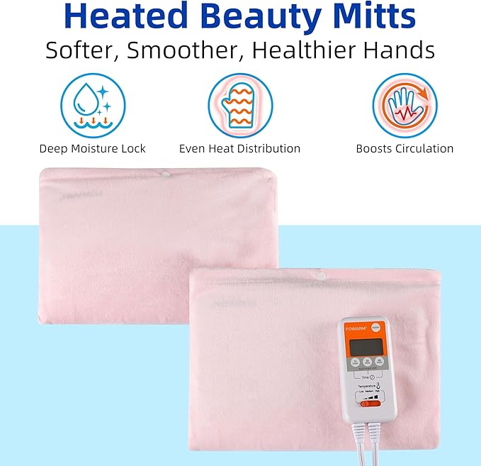 Electric Hand Warmer, Heated Beauty Mitts, 3-Temp Levels & Timer, Digital Display, 7x10 Heated Glove for Arthritis Hand Deep Moisturizing, Heating Pad for Hands, Spa & Home Use