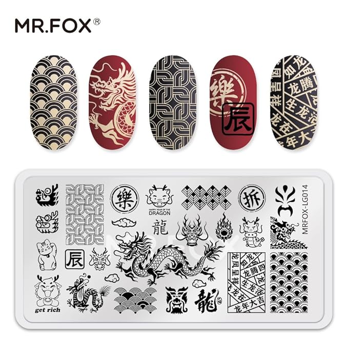 6 Pcs Nail Plates Stamping Set Dragon Patterned Chinese Traditional Decoration Style Nail Art DIY Stamping Template