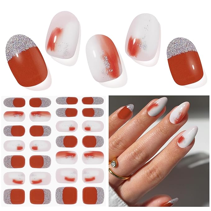 Semi Cured Gel Nail Strips, Passionate Years | 28 pcs Gel Nail Strips Work with Any UV Lamp, Salon Quality UV Nails Stickers, Easy to Apply for Home Nails DIY