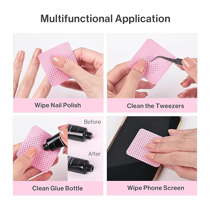 MelodySusie 600Pcs Lint Free Nail Pink Wipes Super Absorbent Soft Non-Woven for Fingernail Polish Remover and Eyelash Extension Wipes for Nail Art