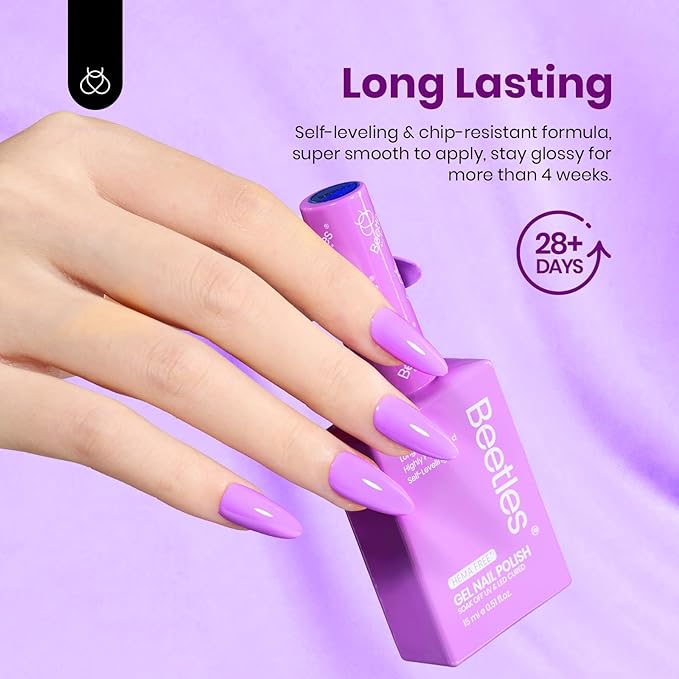 Beetles Gel Nail Polish Set - 6 Colors Hema-Free 15ML Full Size Baby Blue Purple Polish Kit Wisteria Whisper Collecction Soak off Uv Led Lamp Nail Art Salon Colorful Bottle Manicure Gift for Women