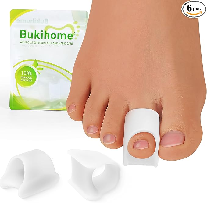 Bukihome Hammertoe Corrector - 6 Pack Toe Splints - Soft Gel Toe Straighteners - Realign Bent, Curled, Crooked, Claw, Hammer Toes - Toe Corrector for Men and Women, Large Sizes (White)