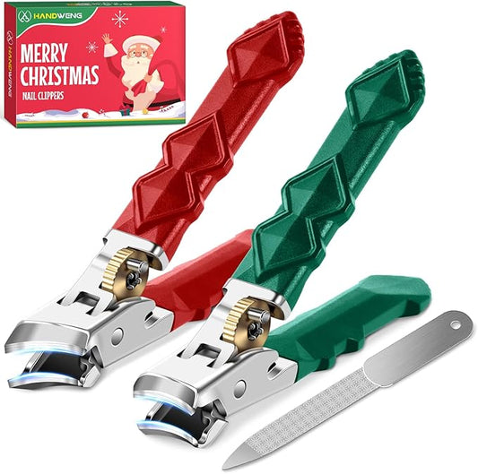 2025 Christmas Stocking Stuffers, Toenail Clippers for Thick Toenails, Wide Jaw Opening Nail Clippers, Heavy Duty Ingrown Toenail Clippers Nail Cutters, Ultra Sharp Slanted Nail Clippers, Red & Green