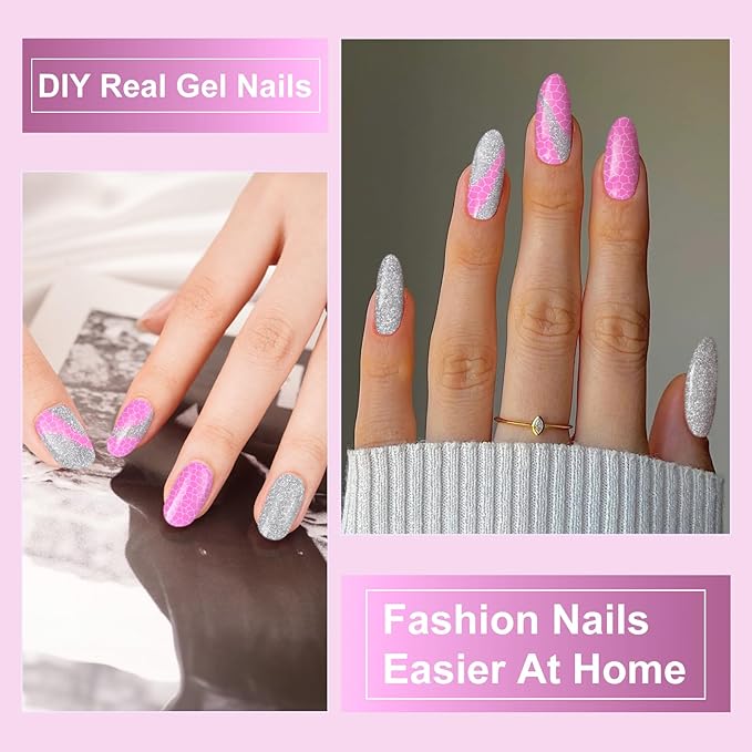 Semi Cured Gel Nail Strips,28 PCS Nail Wraps for Women,Gel Stickers for Nails UV Light,Long Lasting, Includes Prep Pads, NailFile & Wood Stick