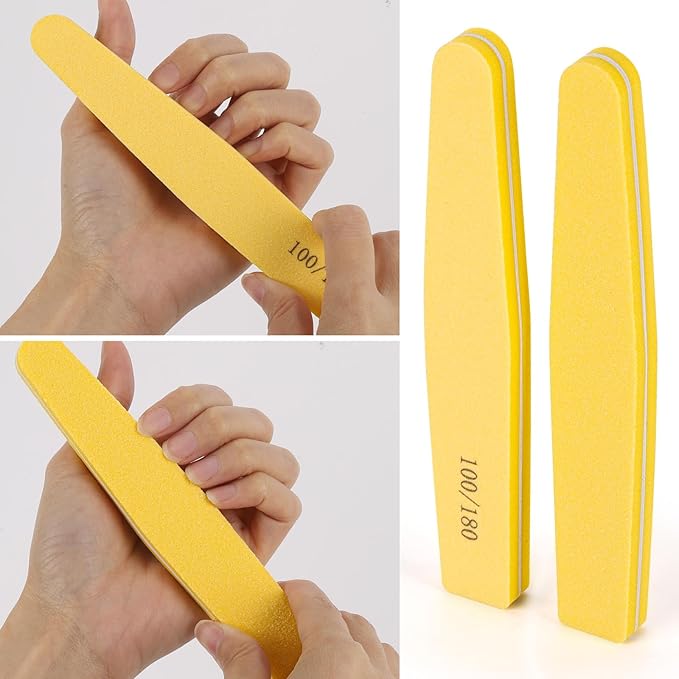 10 Pack 100/180 Grit Double-Sided Nail Buffer Blocks – Reusable Washable Buffing Files for Acrylic, Gel & Natural Nails, Salon & Home Manicure Tools (Yellow)