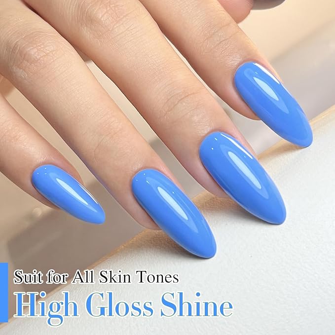 Double Rhythm Gel Polish 15ML Jelly Sheer Pastel Light Milky Color Pearl White Bottle 1 PC 0.5 OZ Full Size Nail Art Salon at Home (Blue-D1336)