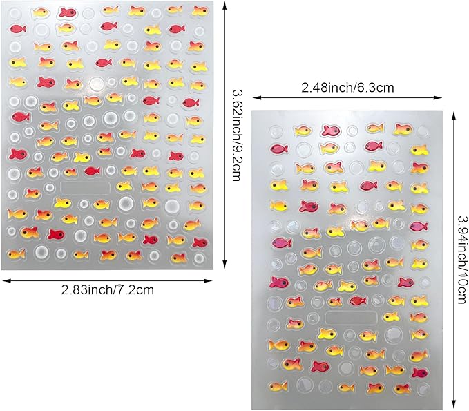 2 Sheets Red Fish Nail Art Stickers, 5D Embossed Jelly Bubble Goldfish Nail Decals Self Adhesive Koi Fish Design Manicure Sticker for Women Girls Summe Nail Accessories